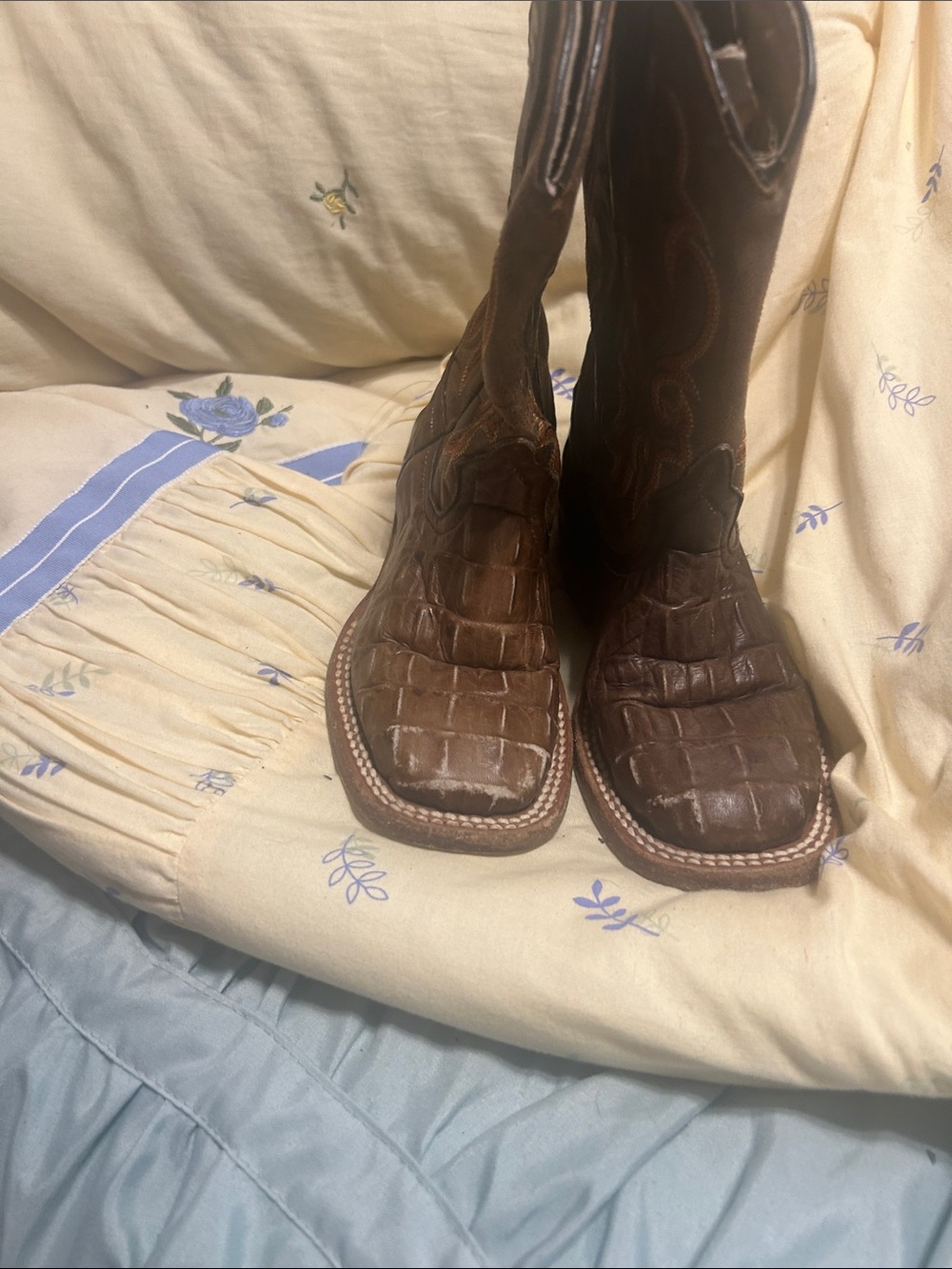 Anderson Bean Kids Brown Croc-Texture Western Boots
